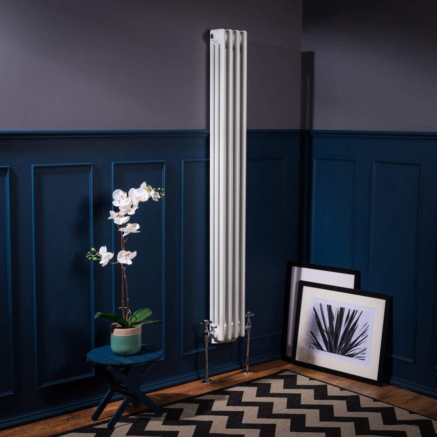 White Triple Column Vertical Radiator 1500x200mm Bathroom Wall Mounted