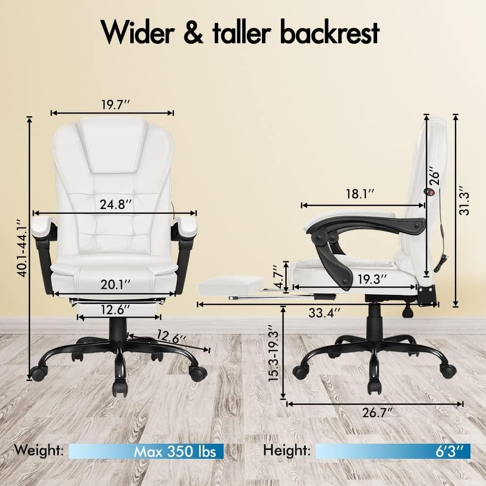 White Massage Office Chair Recliner Footrest Ergonomic PU Leather Swivel