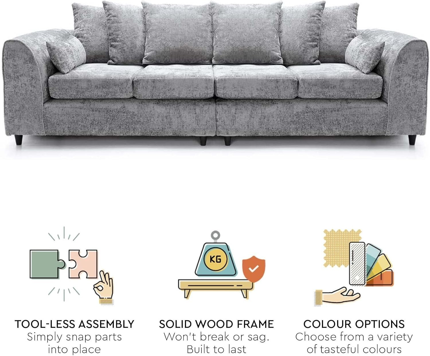4 Seater Sofa Light Grey Chenille Large Couch Modern Removable Covers Seating