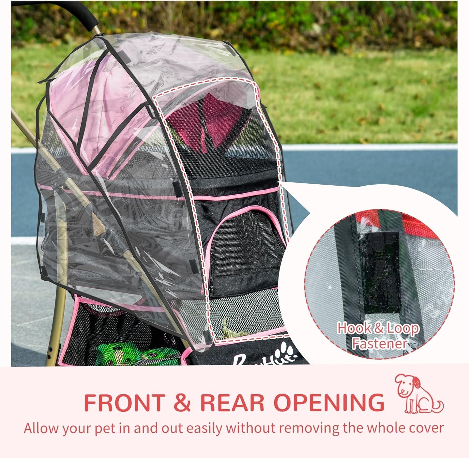 Pet Stroller 3-in-1 Foldable Dog Pushchair Rain Cover Pink Small Dogs
