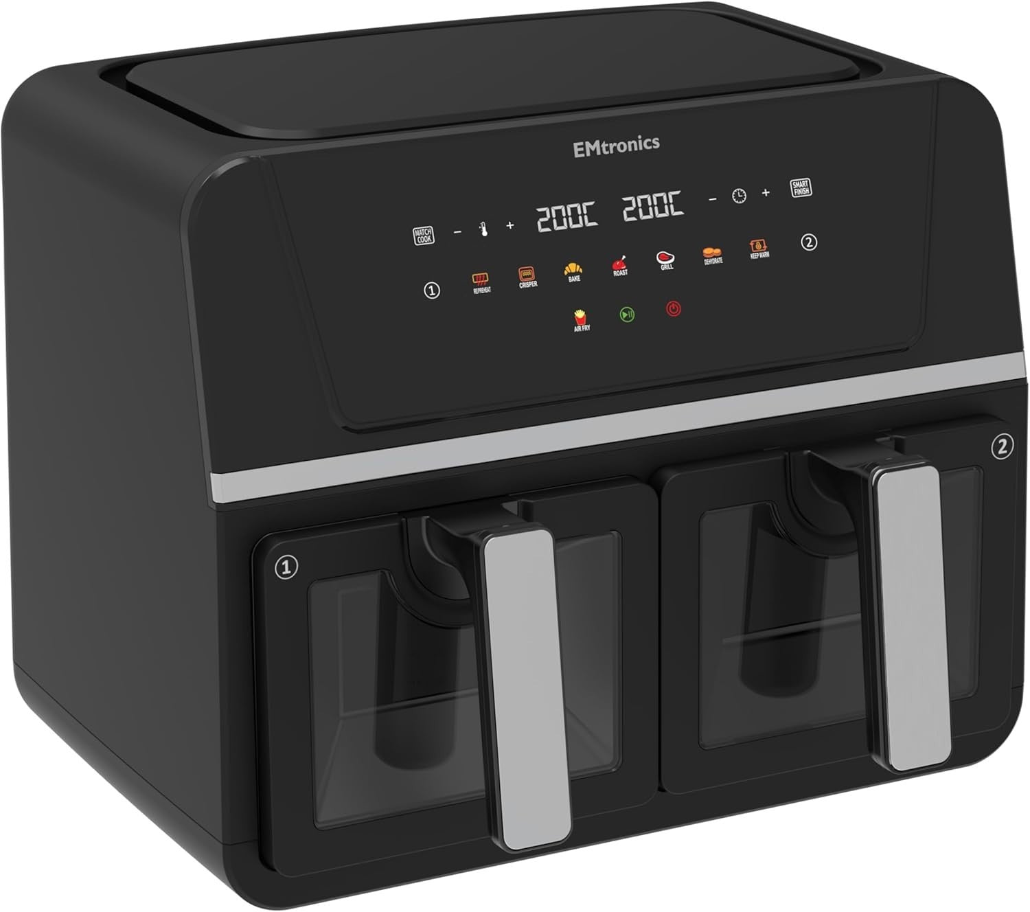 9L Dual Zone Air Fryer 2400W Window View 8 Presets Smart Finish Match Cook