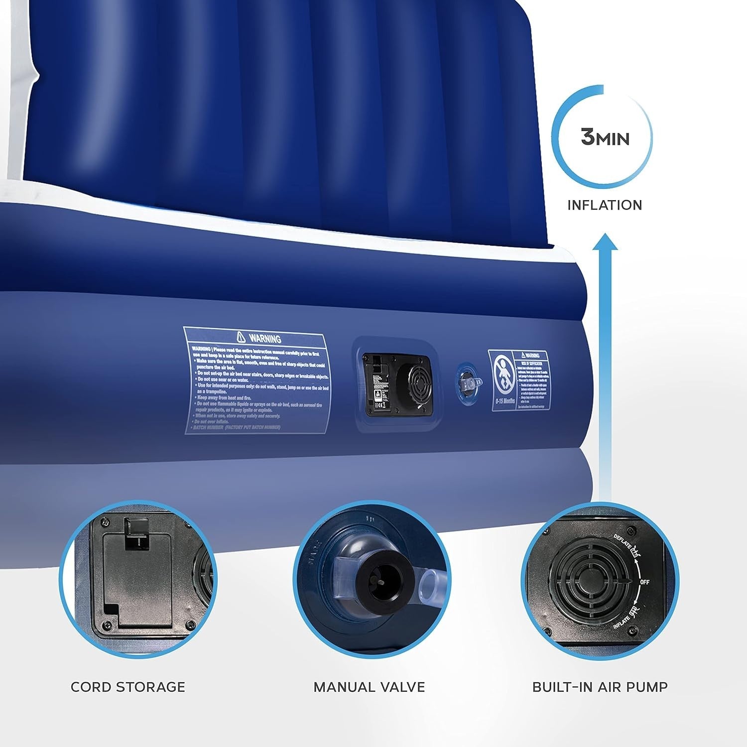 King Size Electric Air Bed with Headboard & 2 Inflatable Pillows – Quick Inflate