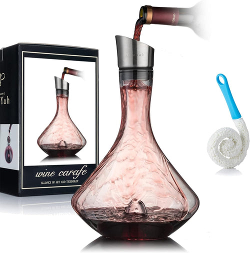 Wine Decanter 1.2L Crystal Glass with Built-In Aerator Stainless Pourer Gift