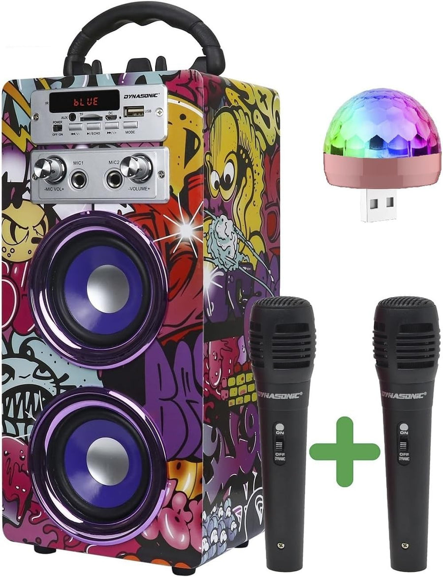 DYNASONIC Karaoke Machine Bluetooth 2 Lights Kids Teens