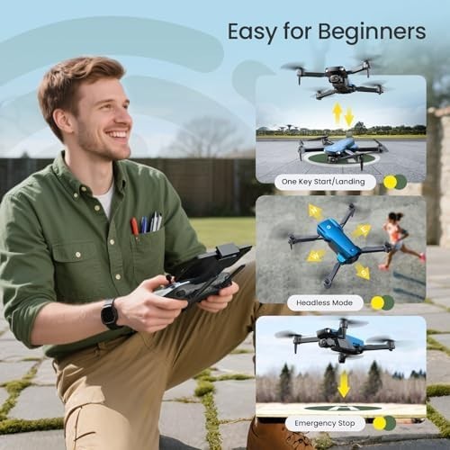 1080P HD Foldable Drone w/ APP Control, Tap Fly, Optical Flow, 2 Batteries