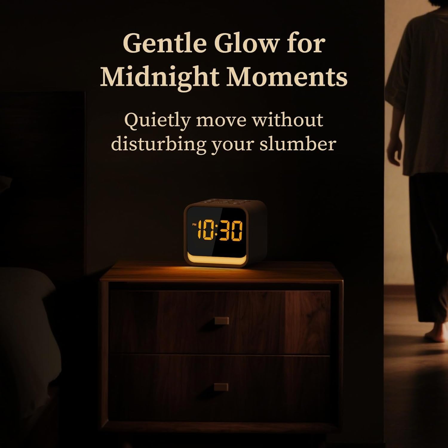 Wooden Alarm Clock White Noise Sound Machine Gentle Wake Digital Bedside