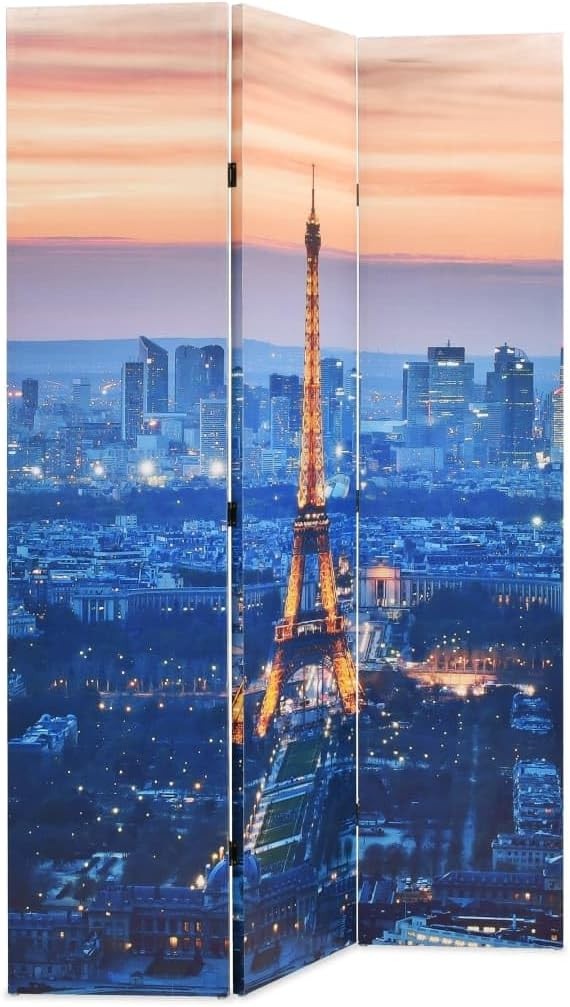 Paris by Night Folding Room Divider 120x170cm Double-Sided Privacy Screen