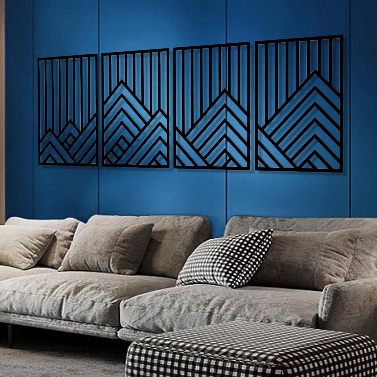 4-Piece Abstract Black Metal Wall Art 23x16" Minimalist Decor