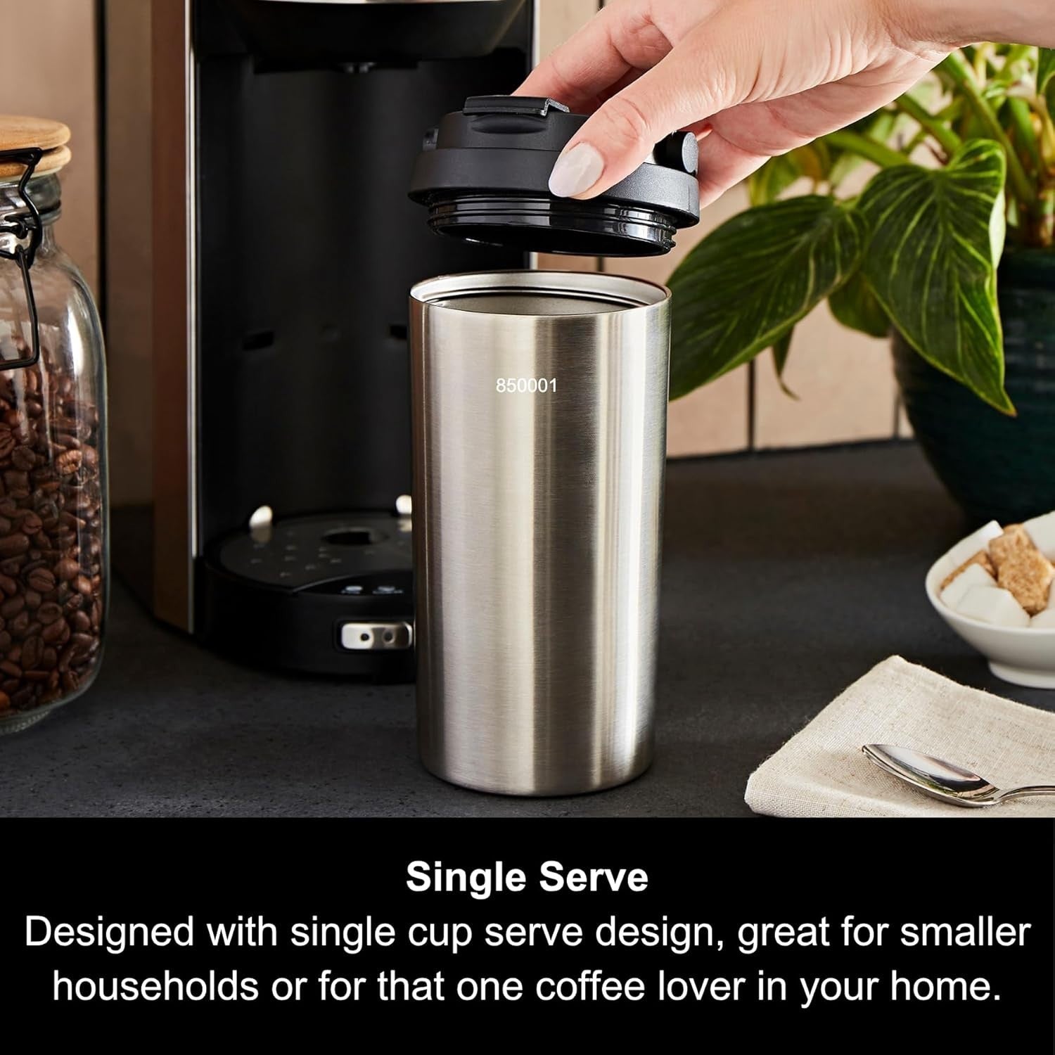 Single Cup Bean-to-Cup Coffee Maker with Grinder + Travel Mug | Fast Brew 900W
