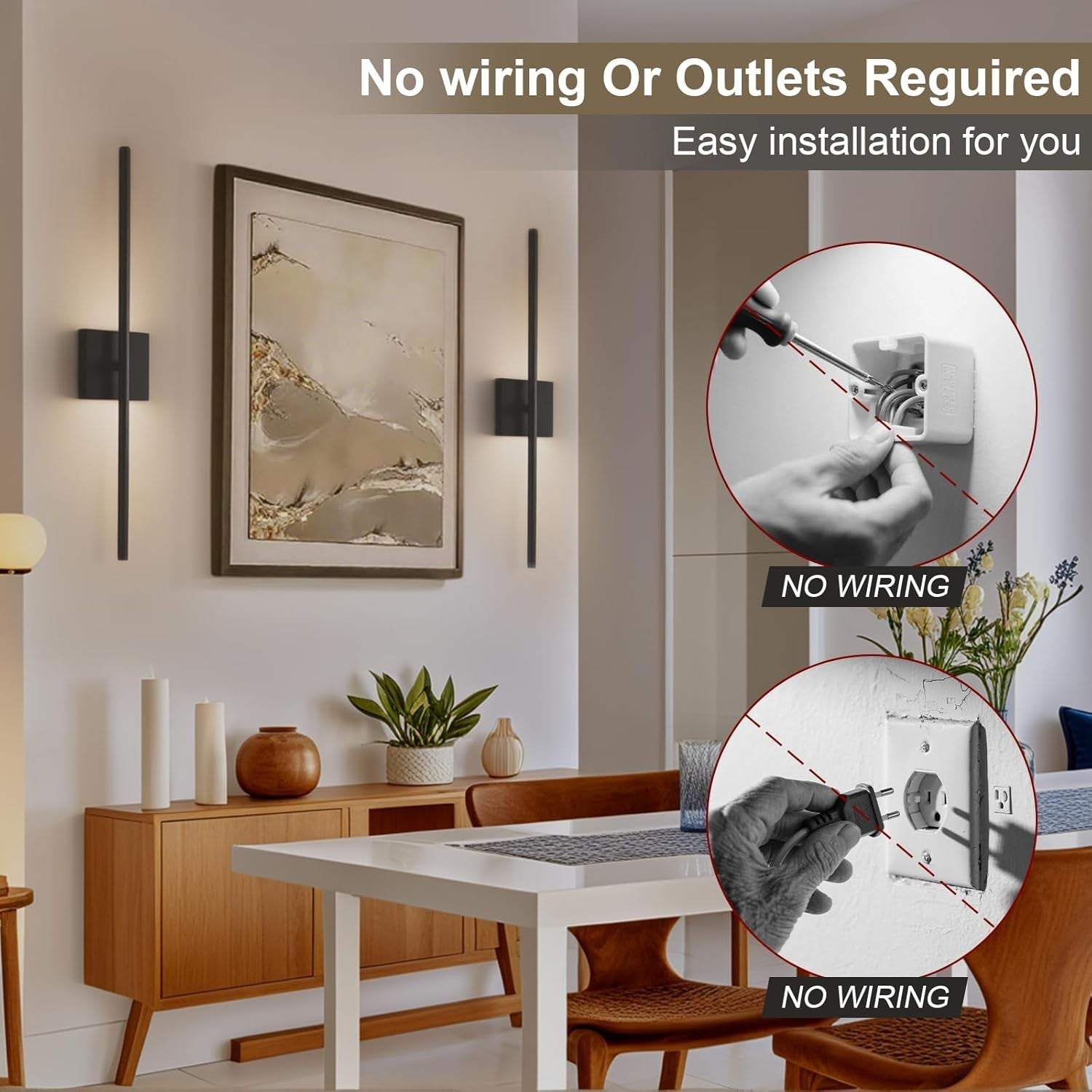 Rechargeable LED Wall Lights 2-Pack Touch Remote Dimmable 70CM Modern Sconce