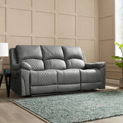 3 Seater Manual Recliner Sofa in Grey Air Leather with Diamond Stitching