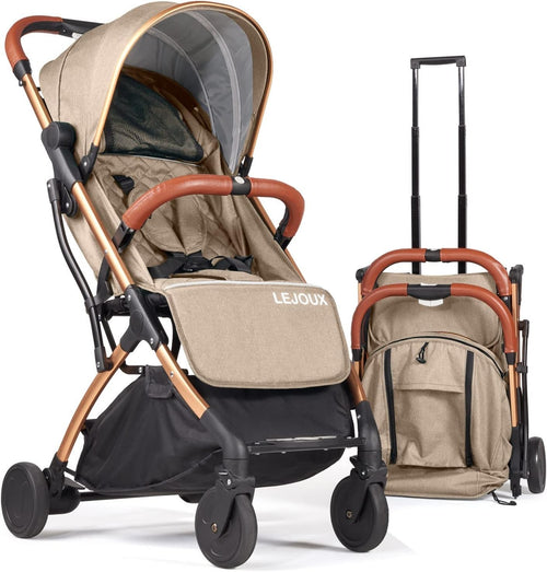 Lightweight Foldable Travel Stroller One-Hand Fold Reclining Seat 0-15kg Beige
