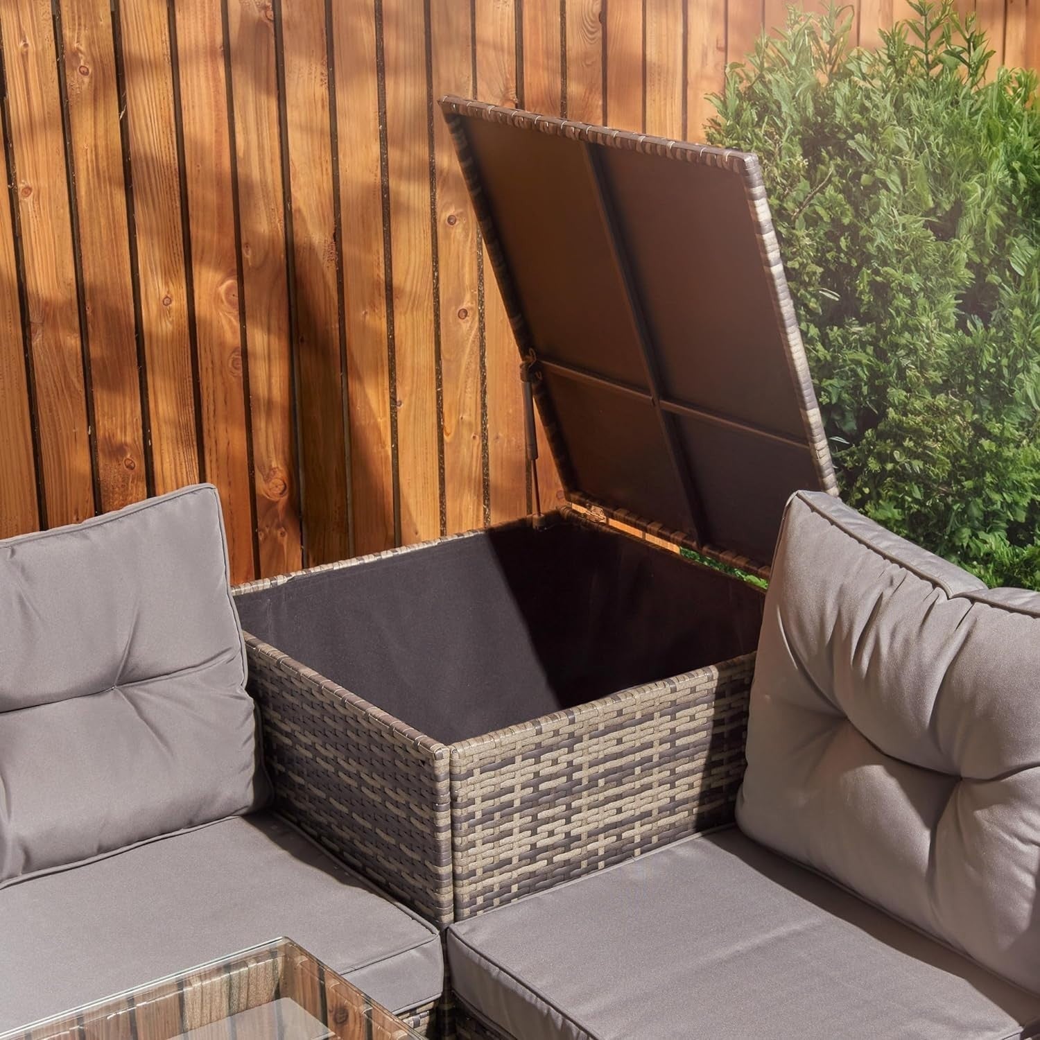 8 Seater Rattan Garden Sofa Set with Fire Pit Table & Footstools Grey