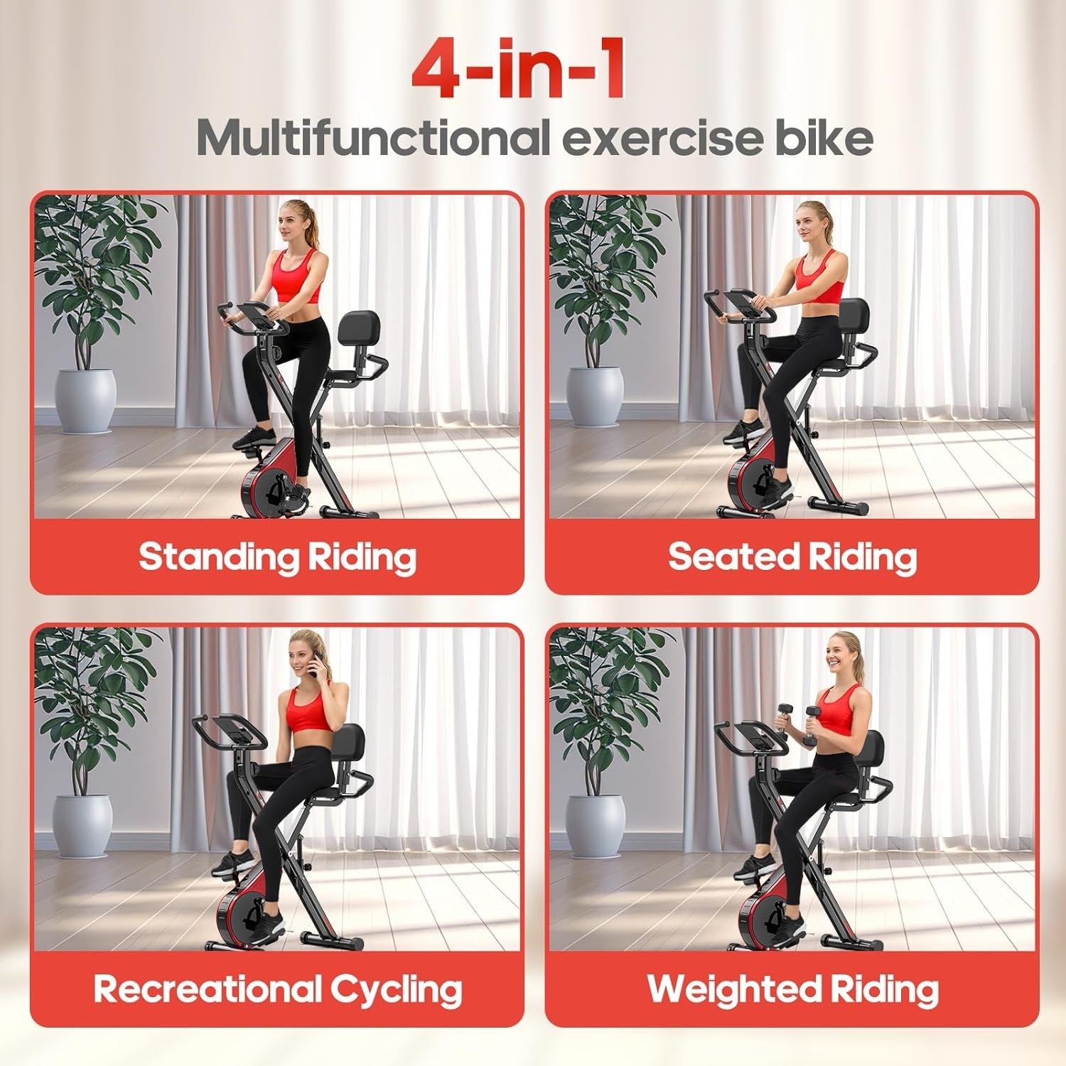 3-in-1 Folding Exercise Bike 16-Level Magnetic Resistance Quiet Home Cycle