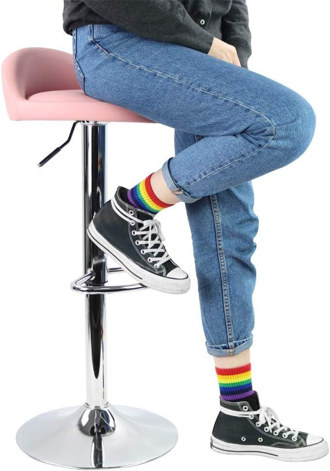 Pink Round Adjustable Swivel Bar Stool PU Leather Home Kitchen