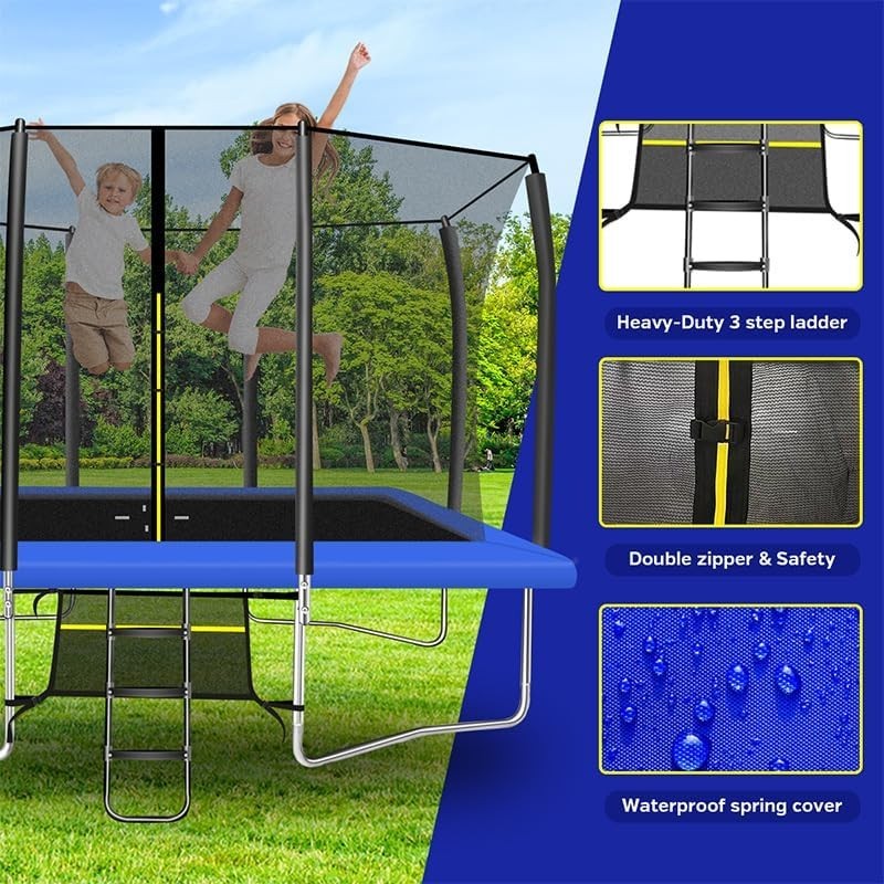 7x10ft Rectangular Garden Trampoline Safety Enclosure Ladder Shoe Net