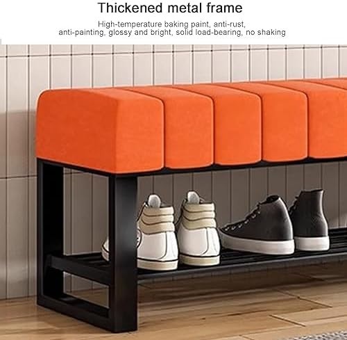 2-Tier Velvet Shoe Bench with Padded Seat – Entryway & Bedroom Rack Orange