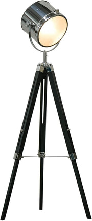 Adjustable Tripod Floor Lamp Industrial Style Searchlight with Wooden Legs