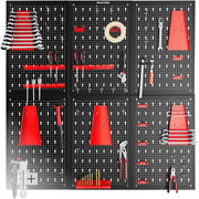 Wall-Mount Pegboard Kit 6PCS Alloy Steel Black/Red w/ Hooks & Holders 120x60cm