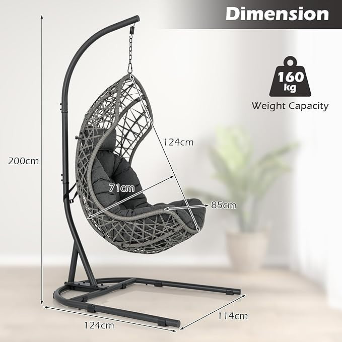 Luxury Hanging Egg Chair with Cushion & Stand – Indoor Outdoor Garden Patio