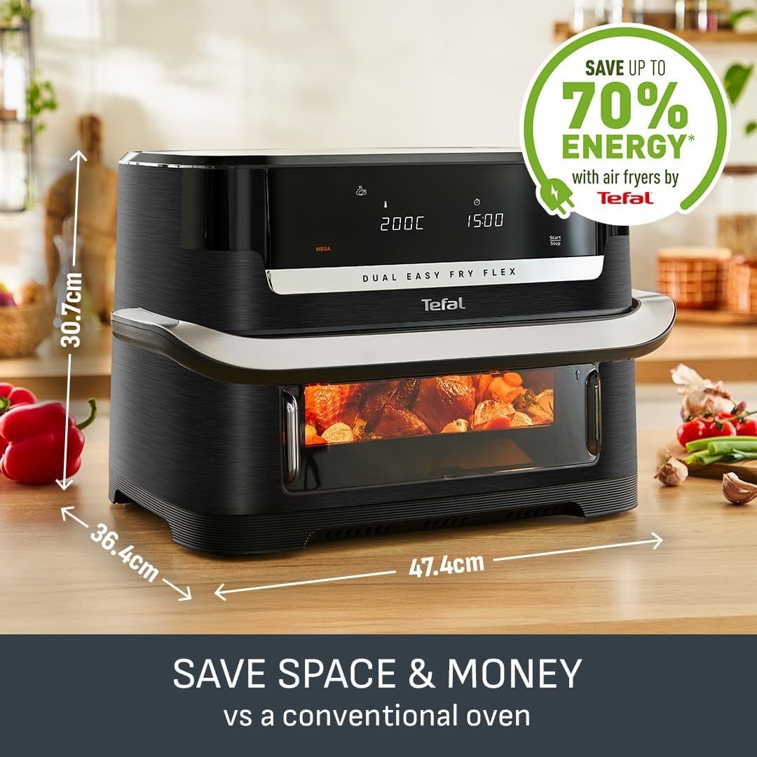 9L Dual Zone Air Fryer FlexCook Divider Extra Large Oven 7 Presets Energy Saving