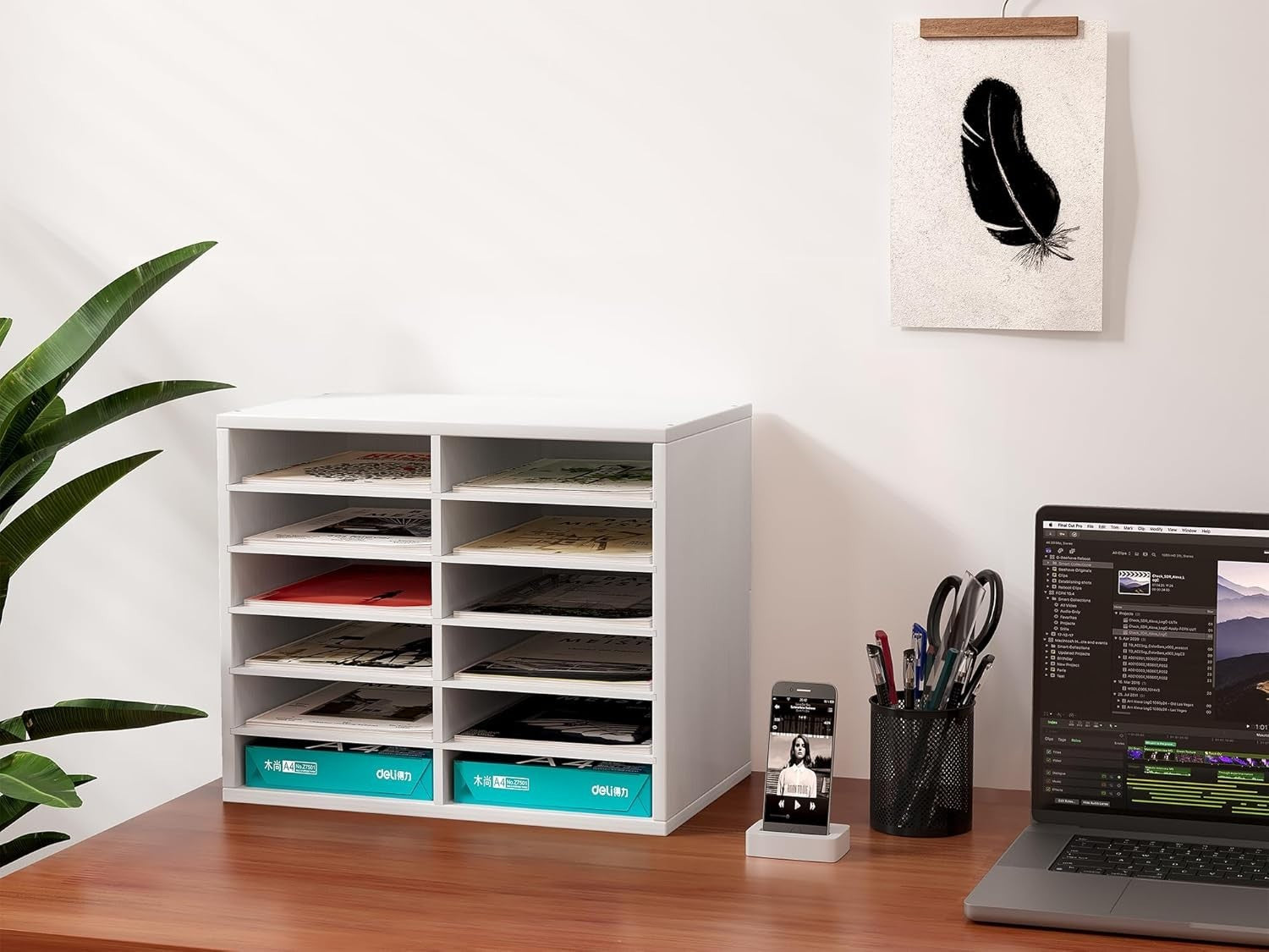 12 Compartment Wood Desk Organizer A4 File Tray Office Paper Holder
