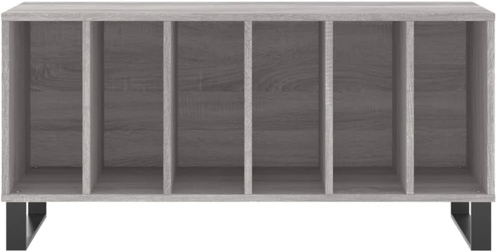 Grey LP Vinyl Record Cabinet w/ Iron Legs – 3-Tier Wood Storage Unit