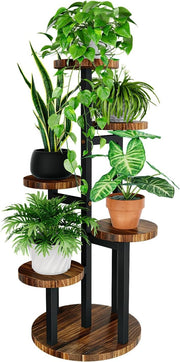 5-Tier Metal Wood Plant Stand, Corner Shelf for Indoor Outdoor Garden Decor