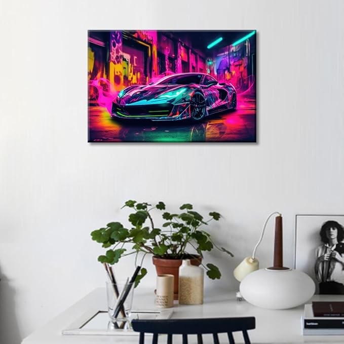 Sports Car Canvas Wall Art 36x24in Modern Racing Car Artwork for Bedroom Office
