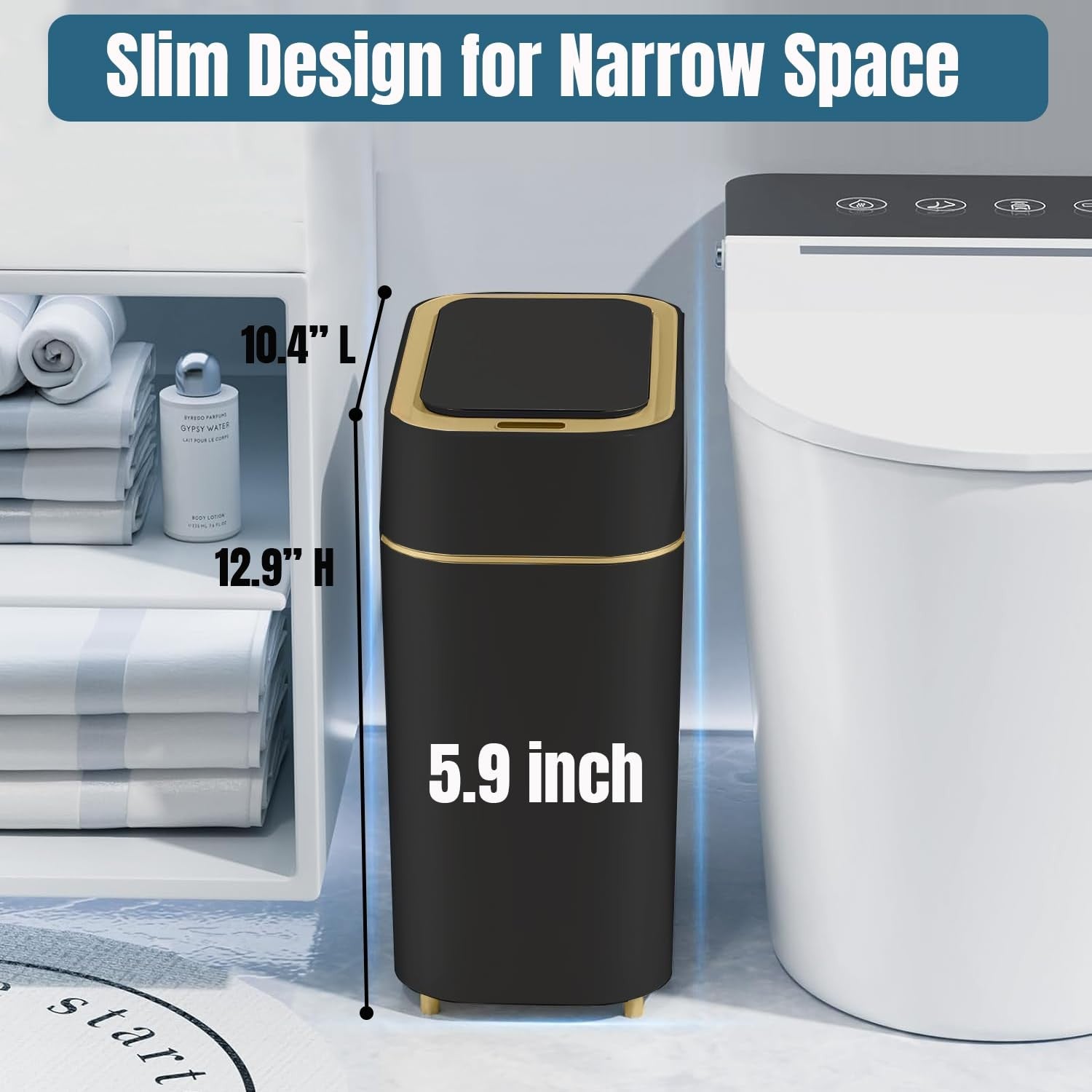 2 Pack Touchless Motion Sensor Trash Can Slim 2.3 Gal Black