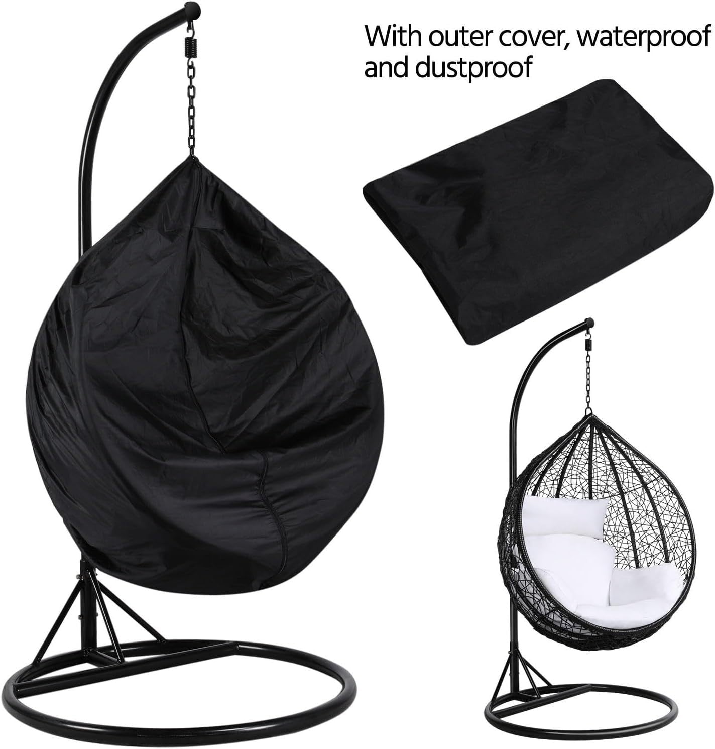 Rattan Hanging Egg Chair with Cushion & Stand | Indoor Outdoor Swing