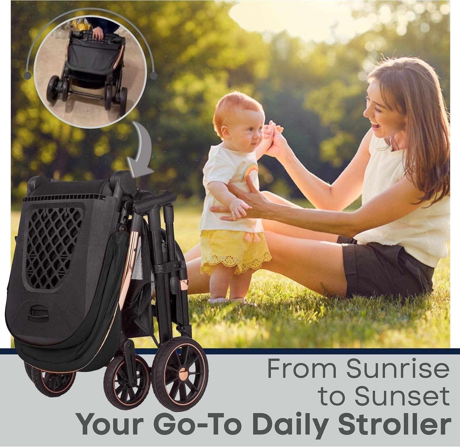 Lightweight Baby Pushchair Reclining Seat Smooth Suspension Compact Stroller