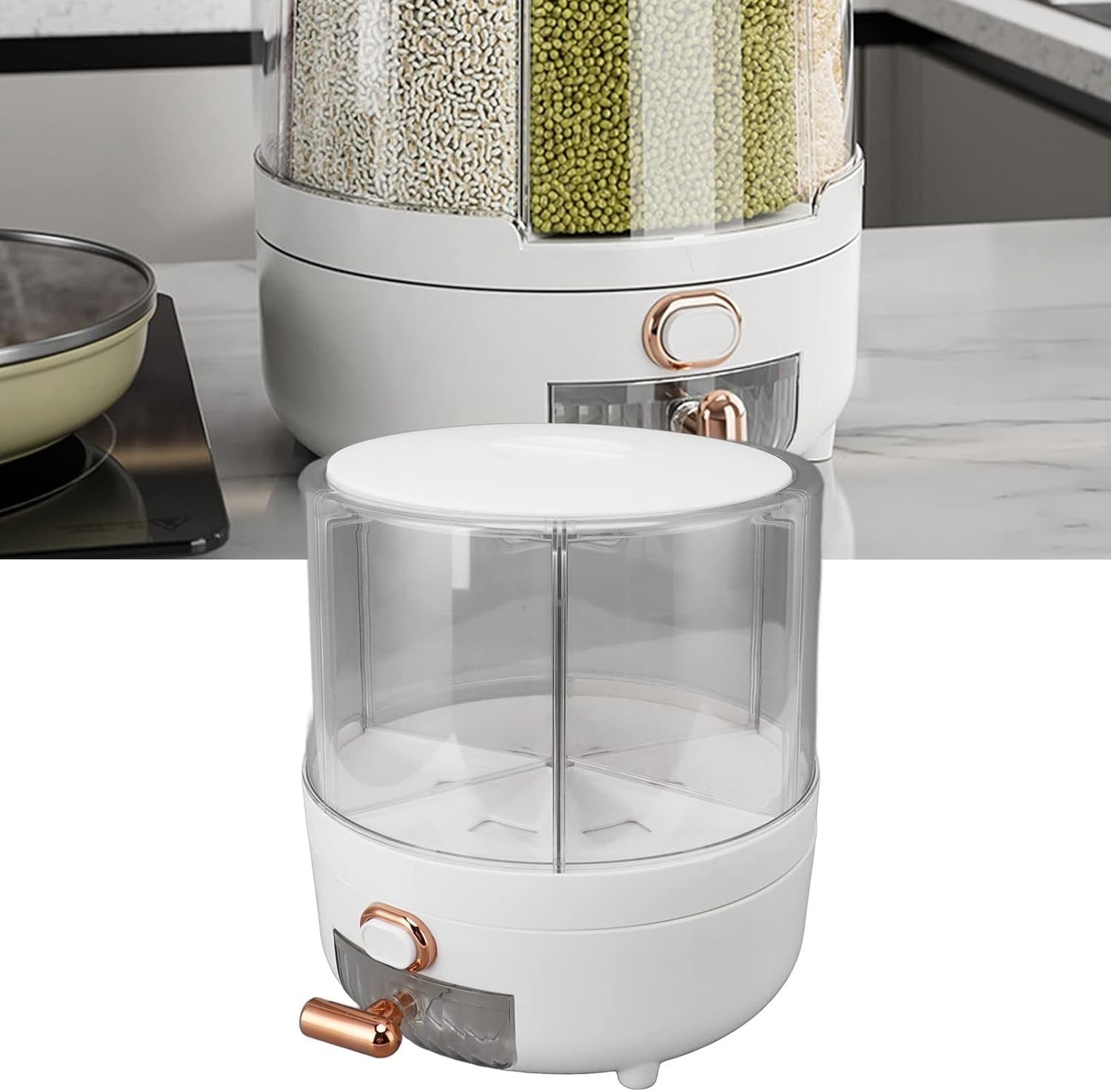 360° Rotating Rice Grain Dispenser Transparent Storage Container