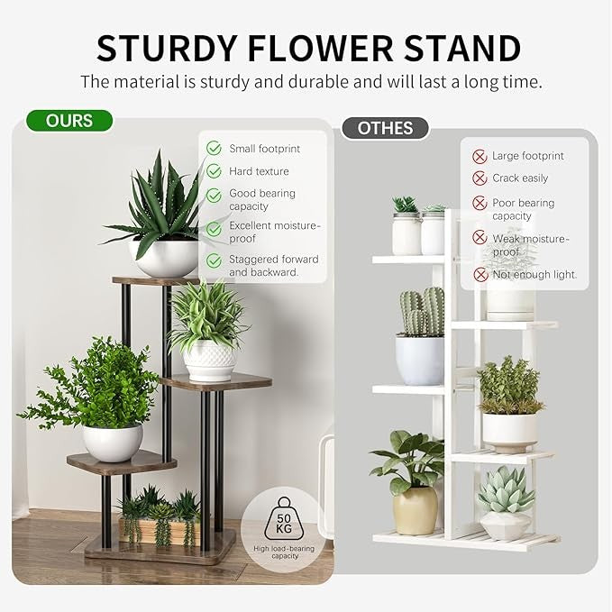 4 Tier Metal Plant Stand Indoor Tall Corner Flower Shelf for Home & Balcony