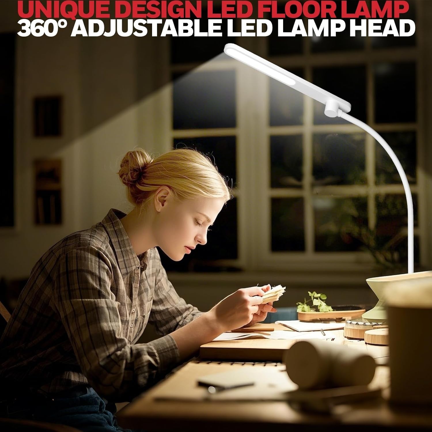LED Floor Lamp Dimmable Gooseneck Reading Light Tall Standing Office Lamp