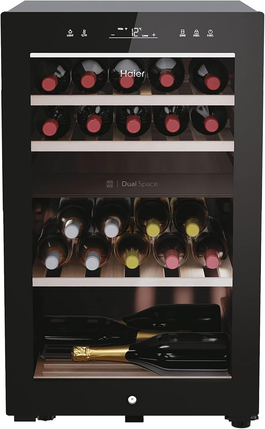 42 Bottle Wine Cooler Fridge Dual Zone Glass Door Digital Control Black