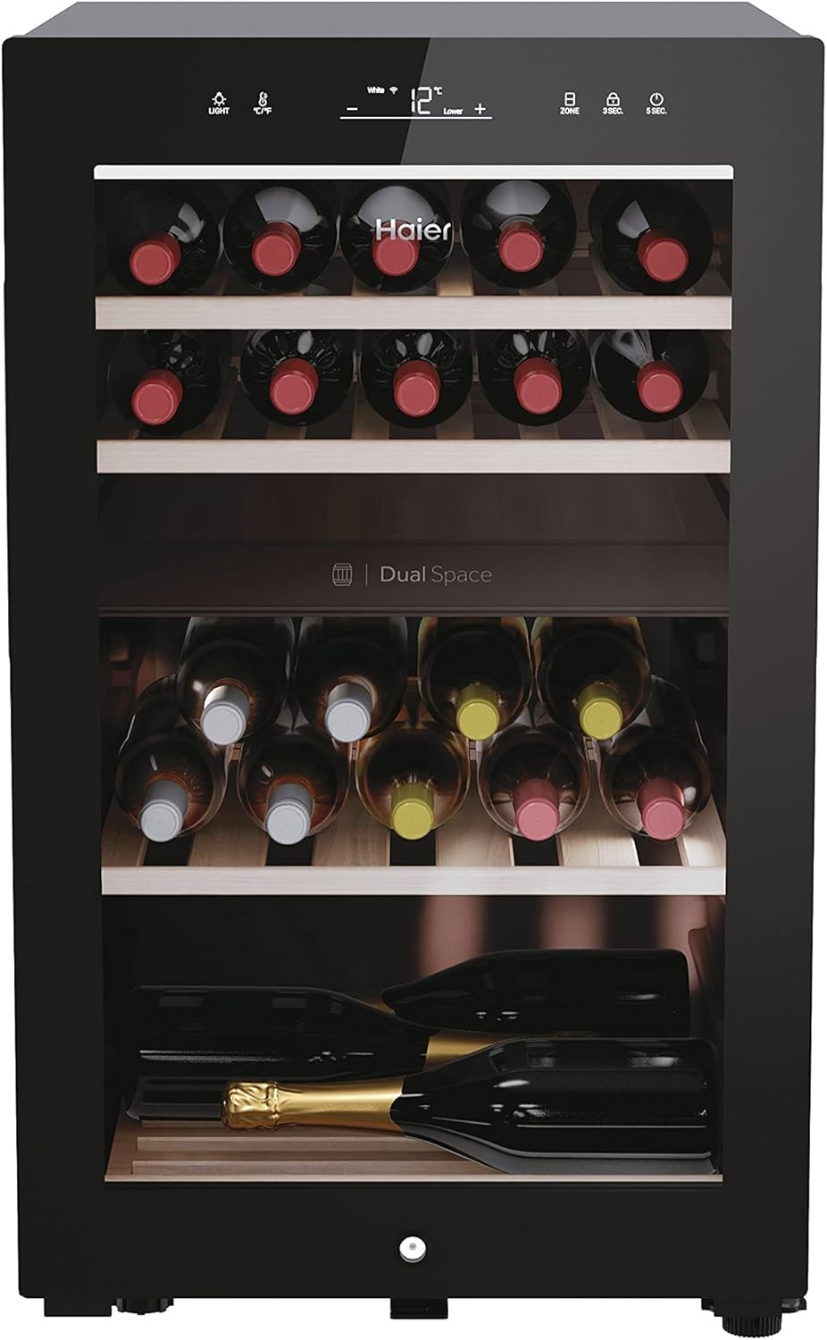 42 Bottle Wine Cooler Fridge Dual Zone Glass Door Digital Control Black
