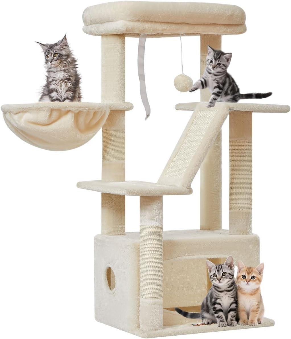 98cm Cat Tree Tower Indoor Scratching Post with Condo Hammock Perch