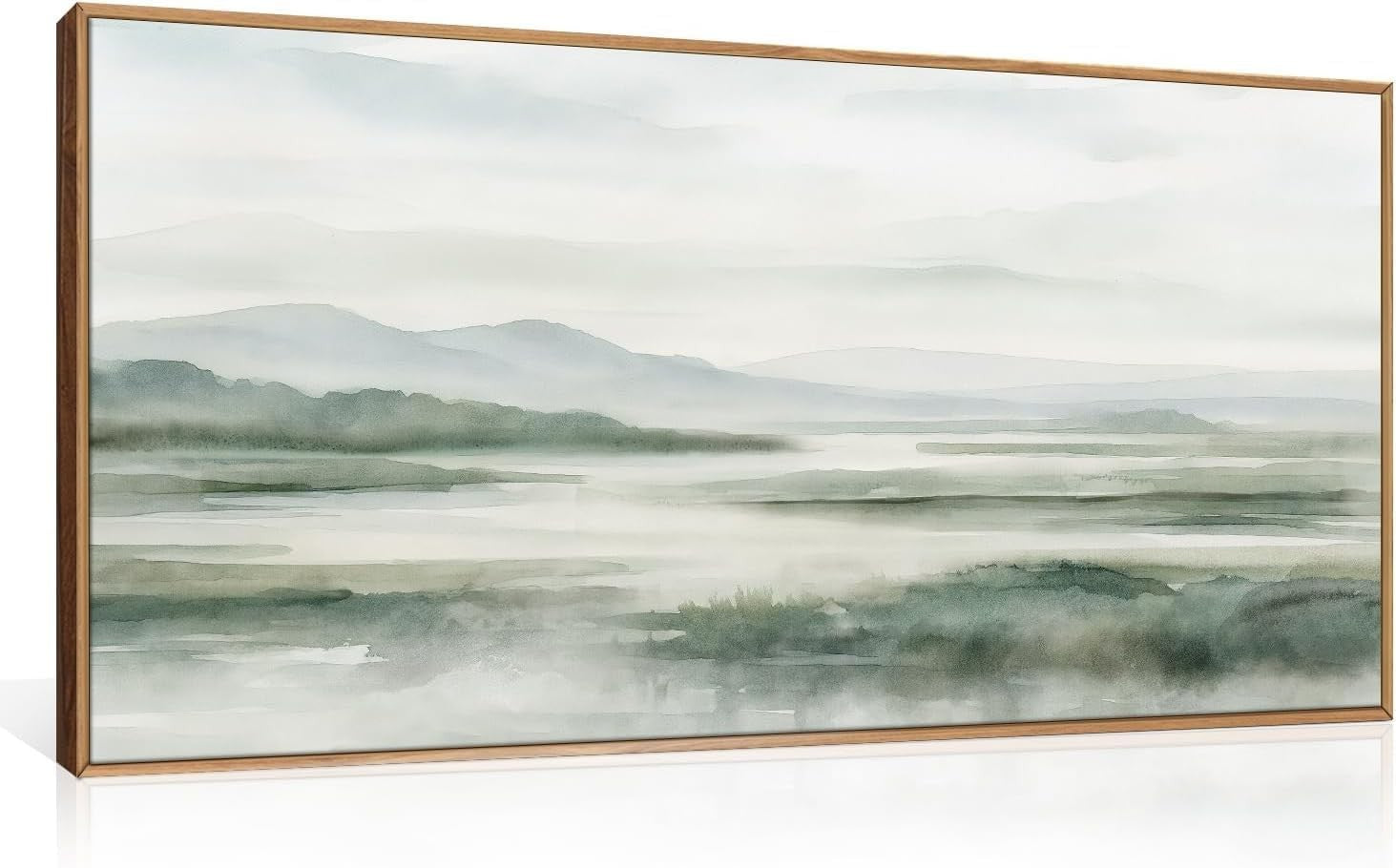 Large Green Mountain Canvas Wall Art Watercolor Landscape Framed 20x40