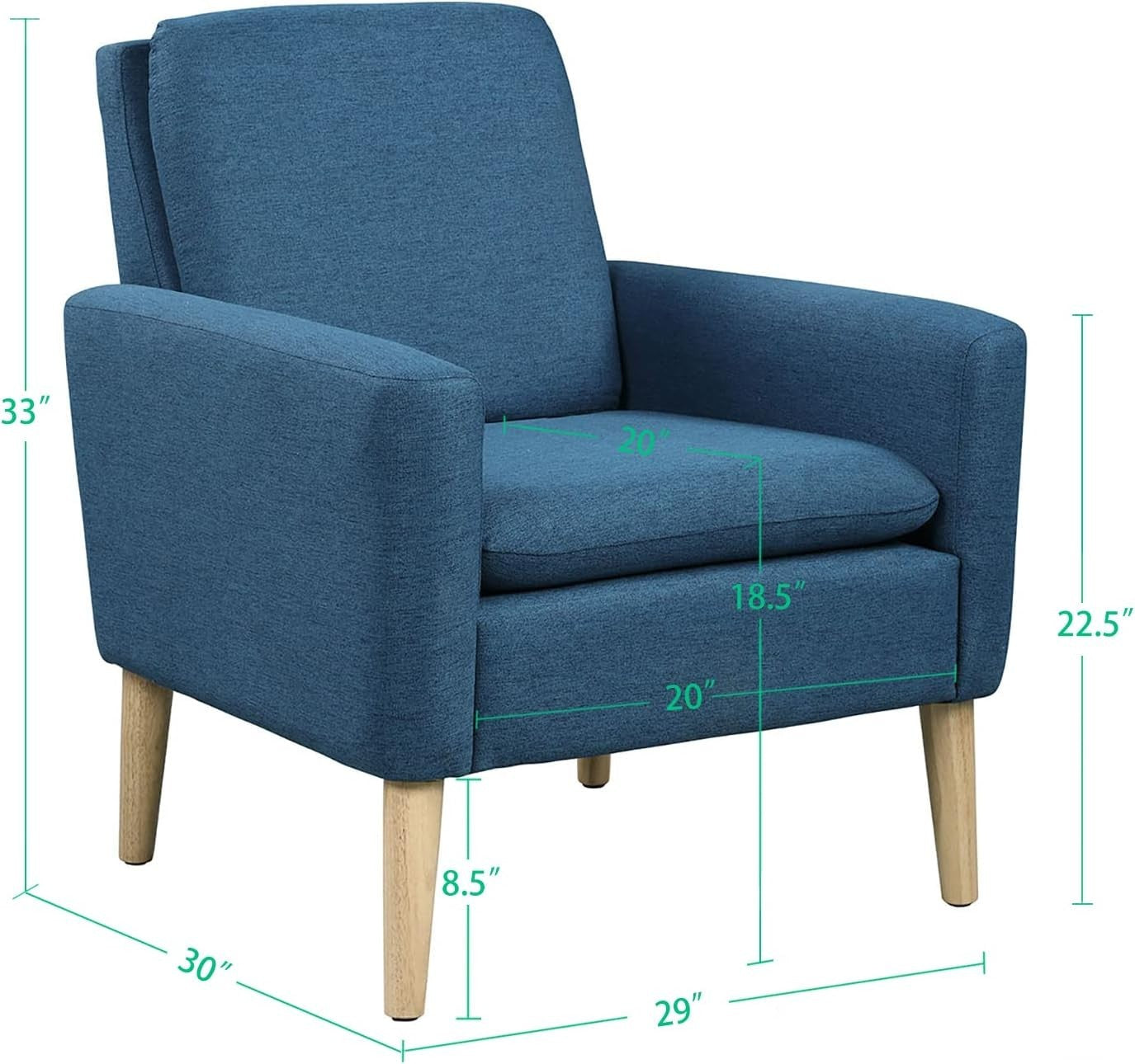 Modern Linen Armchair Blue Comfy Accent Chair for Lounge Bedroom Office