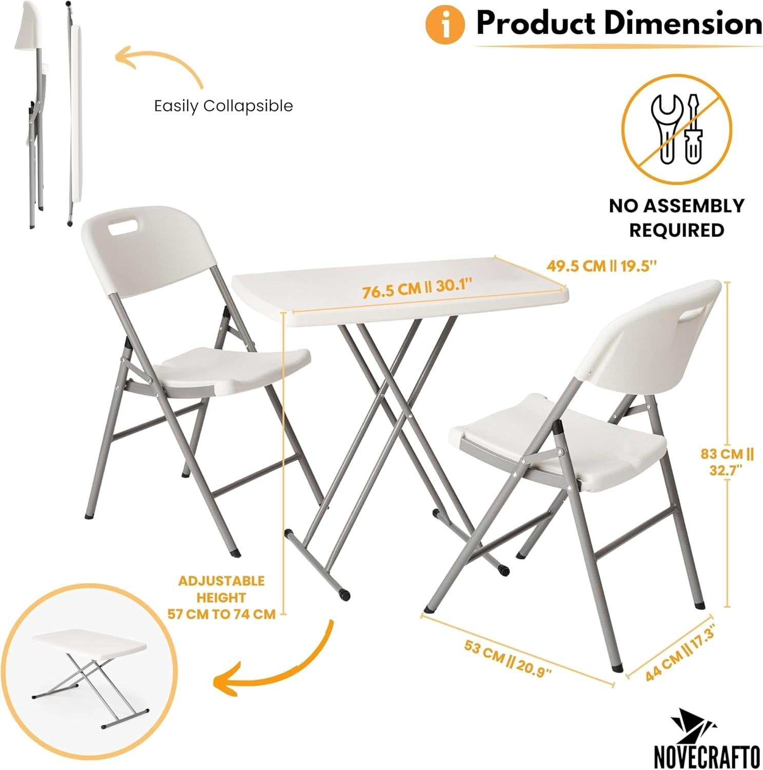 Portable Folding Table & Chairs Set Adjustable Height Outdoor Picnic Patio