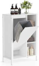Bathroom Laundry Cabinet with Basket Storage Unit White Slim Space Saving