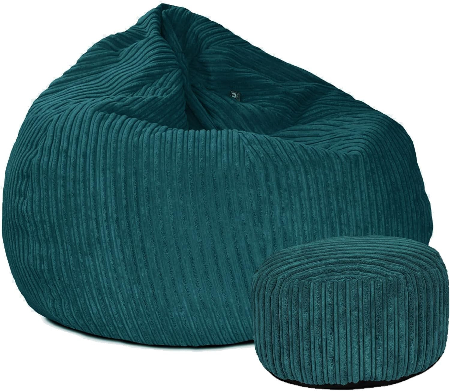 Large Corduroy Bean Bag Chair with Footstool – Soft Washable Seat UK