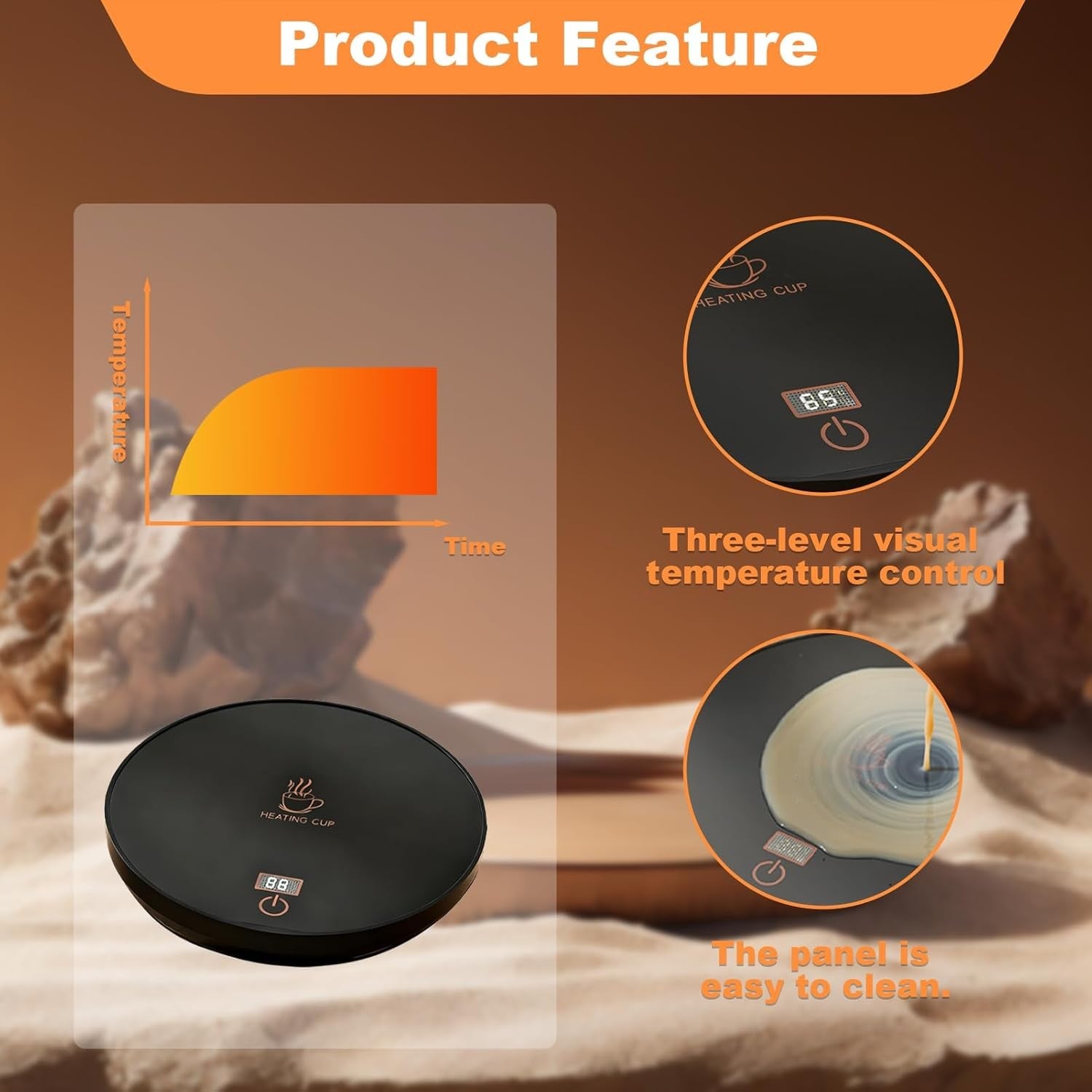 Black USB Coffee Mug Warmer 3 Temp Touch Control 24H Auto Off
