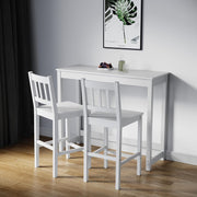 Solid Pine Wood Bar Table & 2 Stools Set - White Kitchen Breakfast Bistro
