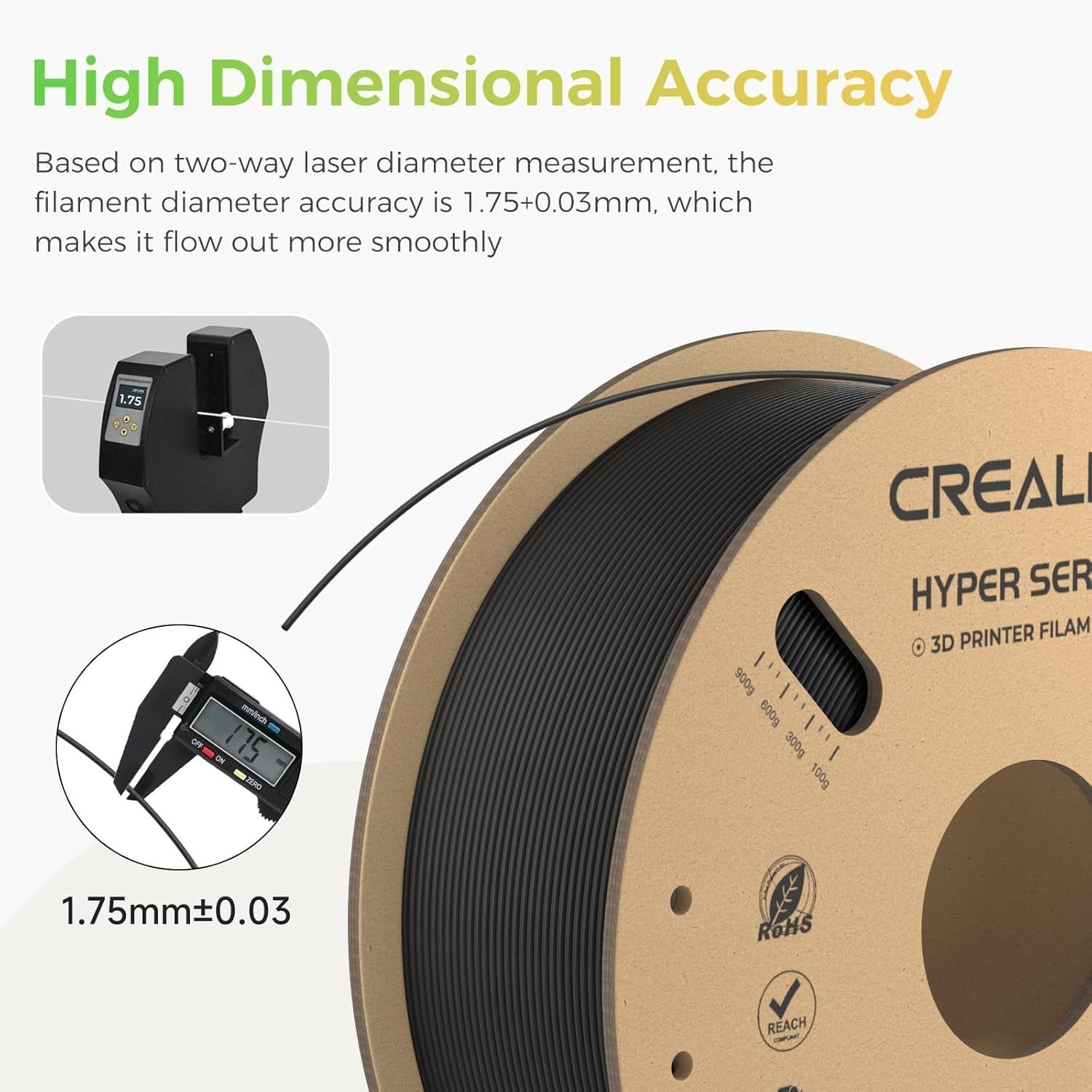 Hyper PLA Filament 4KG High Speed 600mm/s Black 1.75mm ±0.03mm