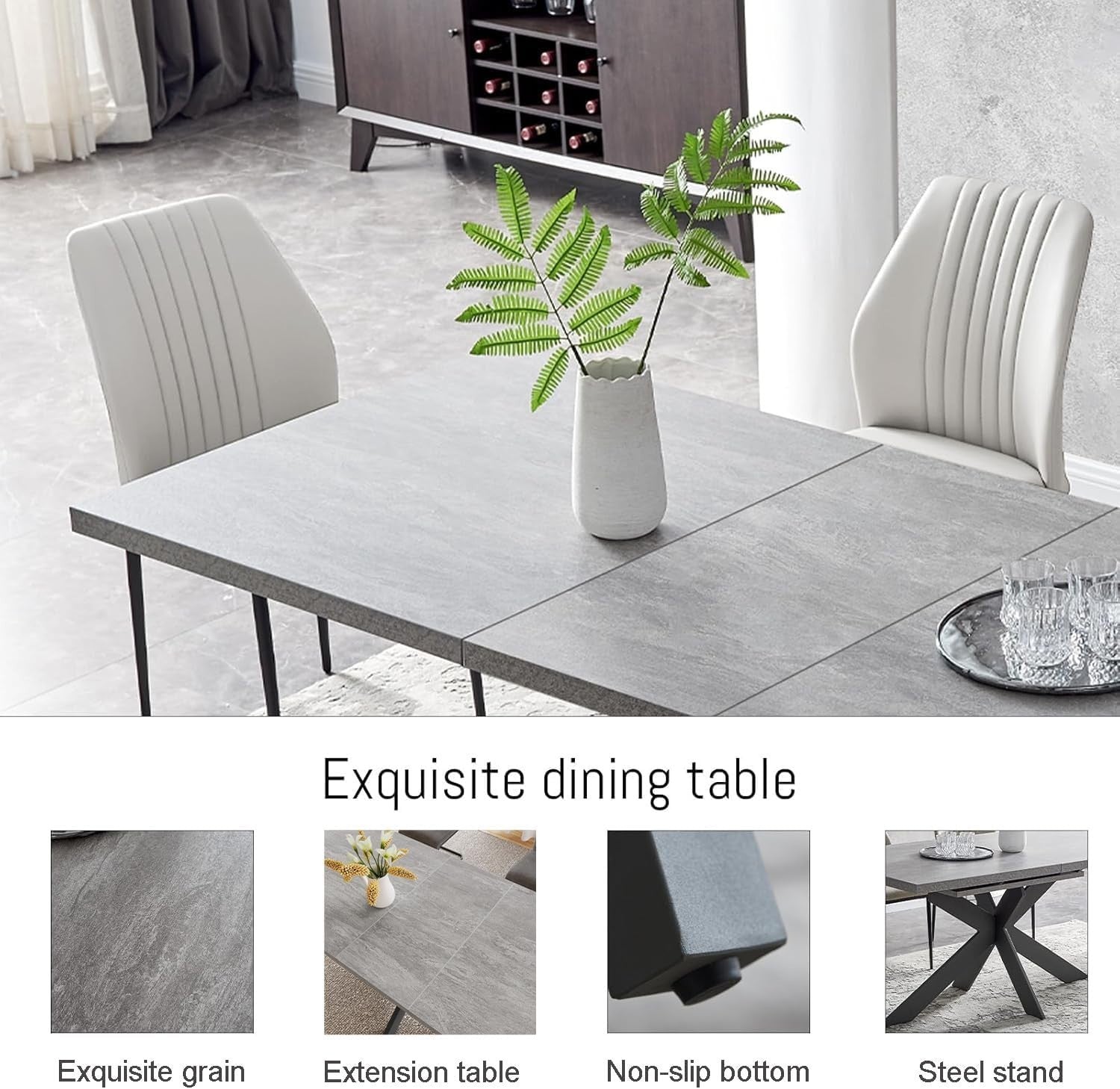 Extendable Dining Table Set 6 White Chairs MDF Kitchen Living Room Furniture