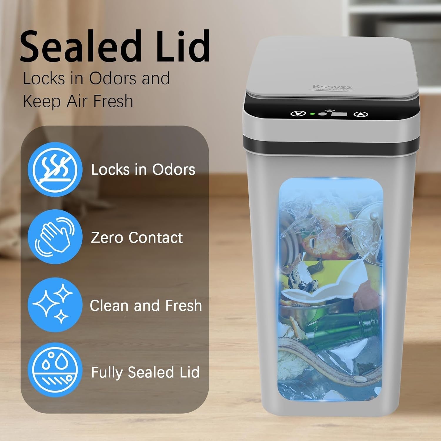 3 Pack 10L Motion Sensor Bathroom Bins – Touchless Slim Trash