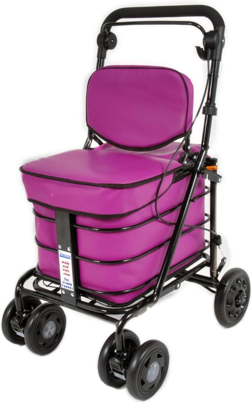 Premium 6 Wheel Mobility Shopping Trolley With Seat Backrest Purple