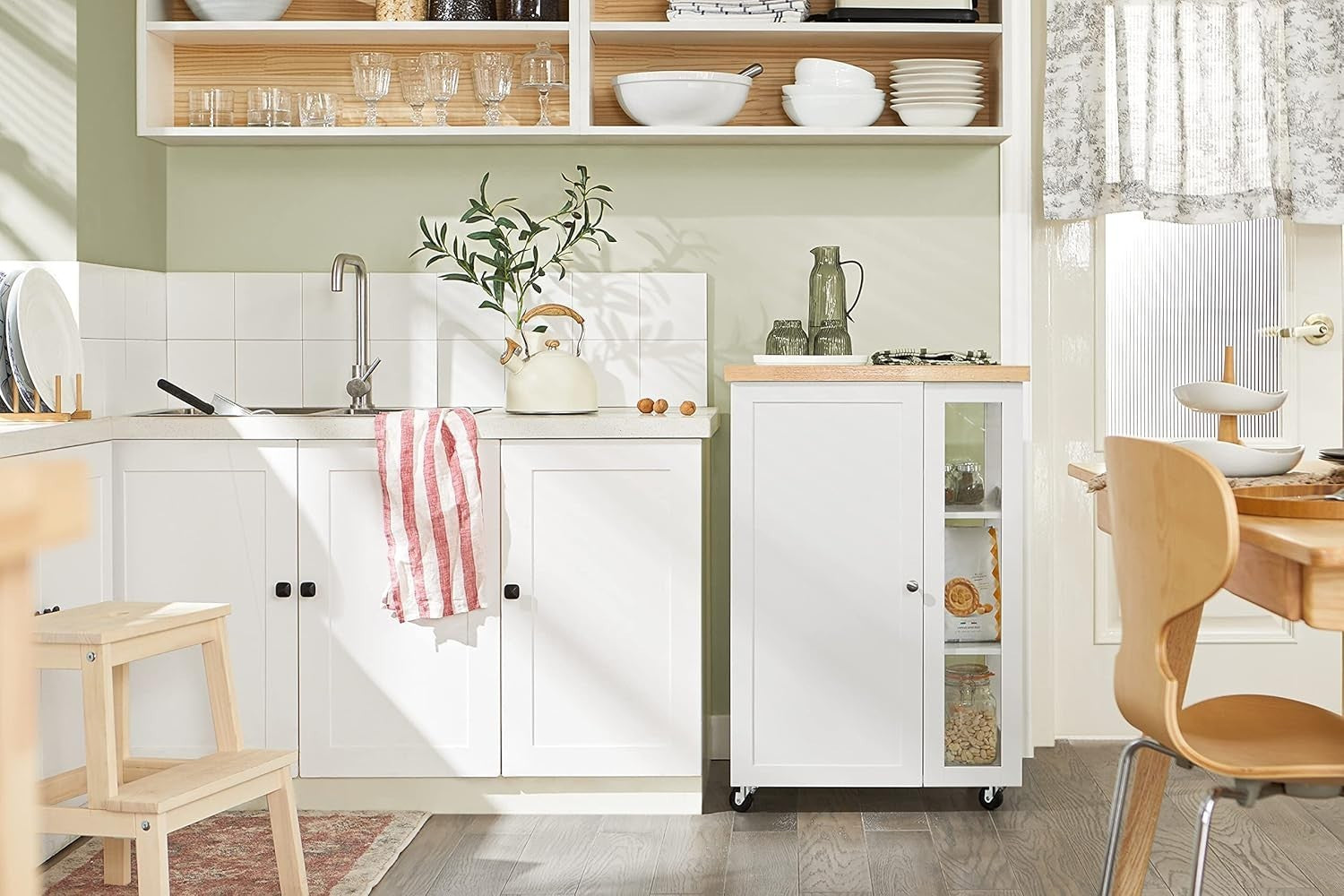 Compact Kitchen Island on Wheels Cupboard Worktop White